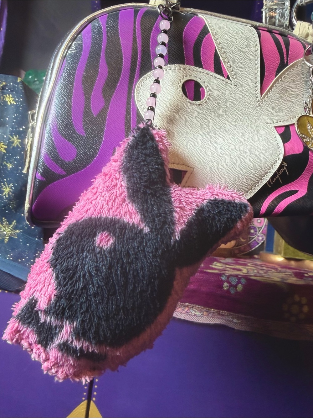 Playboy Bunny Logo Plush Keychain Purse Charm Pink & Black [COPY] [COPY]